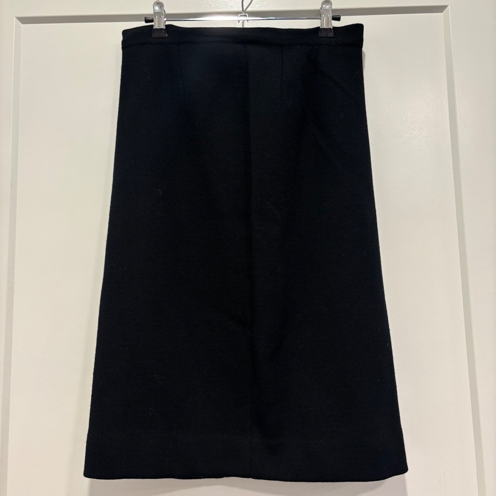 Vintage 100% Zephyr Wool Black Knit Pencil Skirt Made in Hong Kong Size‎ 14